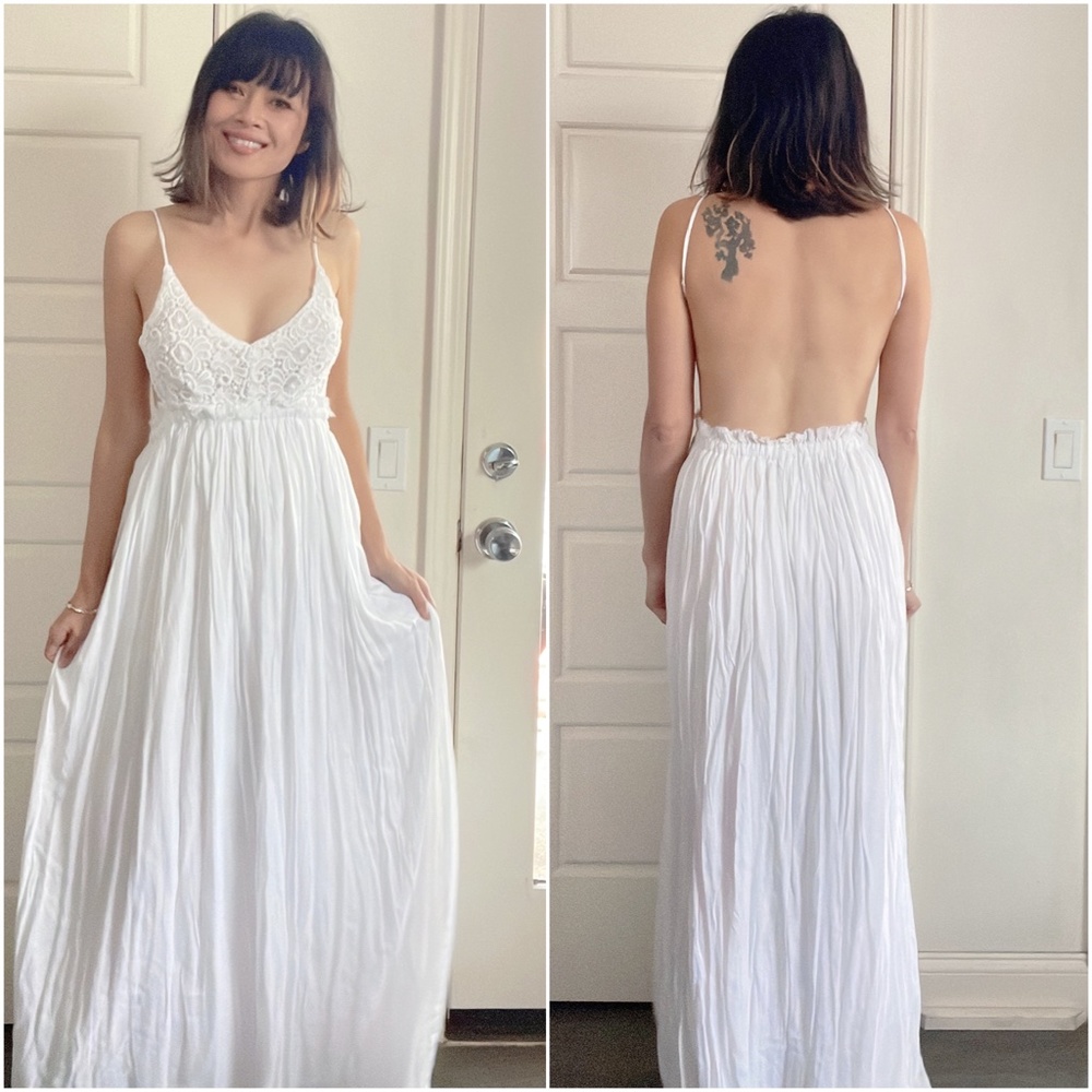 Boho White Floral Embroidered Backless Maxi Dress - Picture 4 of 5